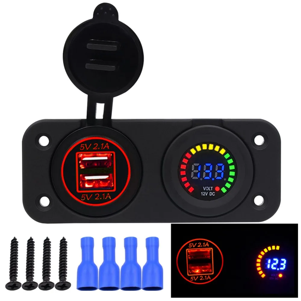 

4.2A Usb Car Boat Charger Adapter Waterproof With 12V Color Voltmeter Three color USB With Tent Type Fixed Bracket