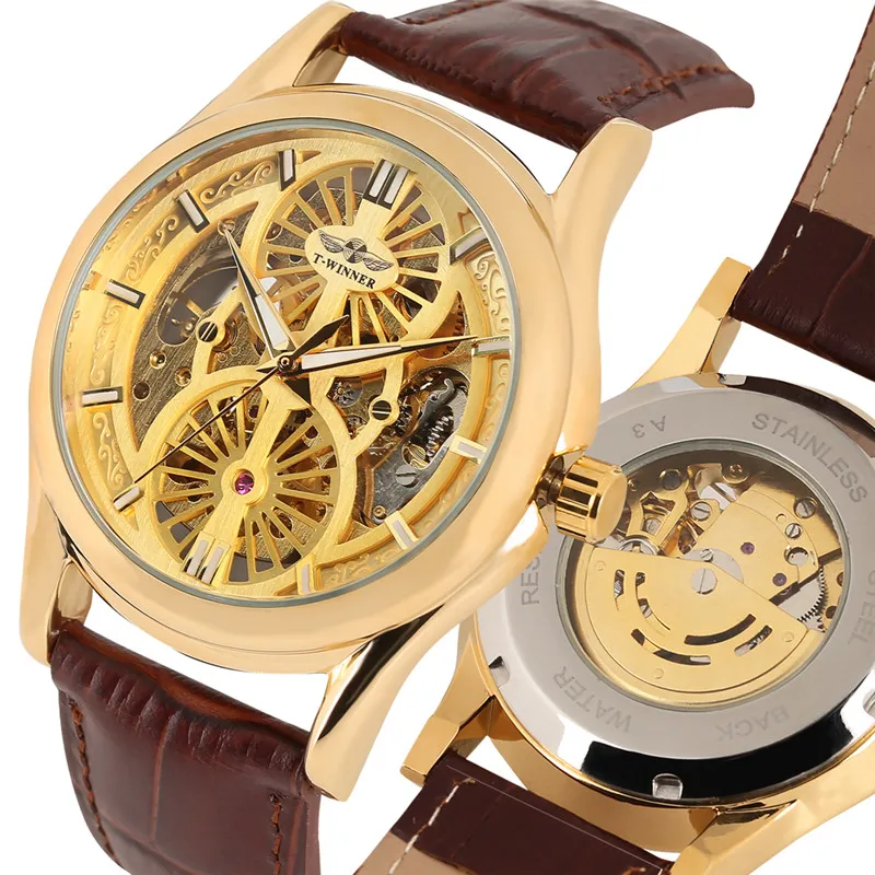 

Skeleton Tourbillon Mechanical Watch Men Automatic for Men Fashion Luxury Clock Brown Leather Strap Mechanical Wristwatches