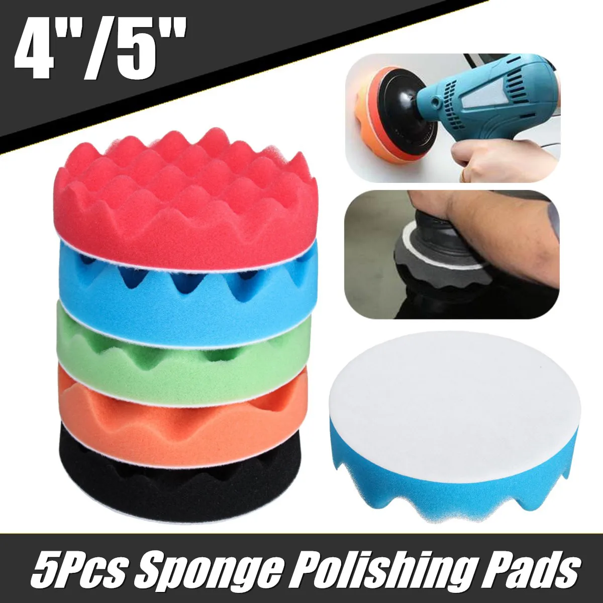 

4"/5" 5Pcs Sponge Polishing Waxing Buffing Pads Kit Set Compound For Auto Car Furniture