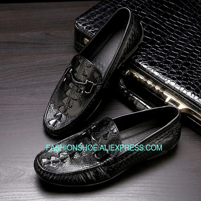 

Crocodile Leather Horsebit Buckle Loafers Handmade Big Size euro 44 British Style Mens Peas Shoes Hombre