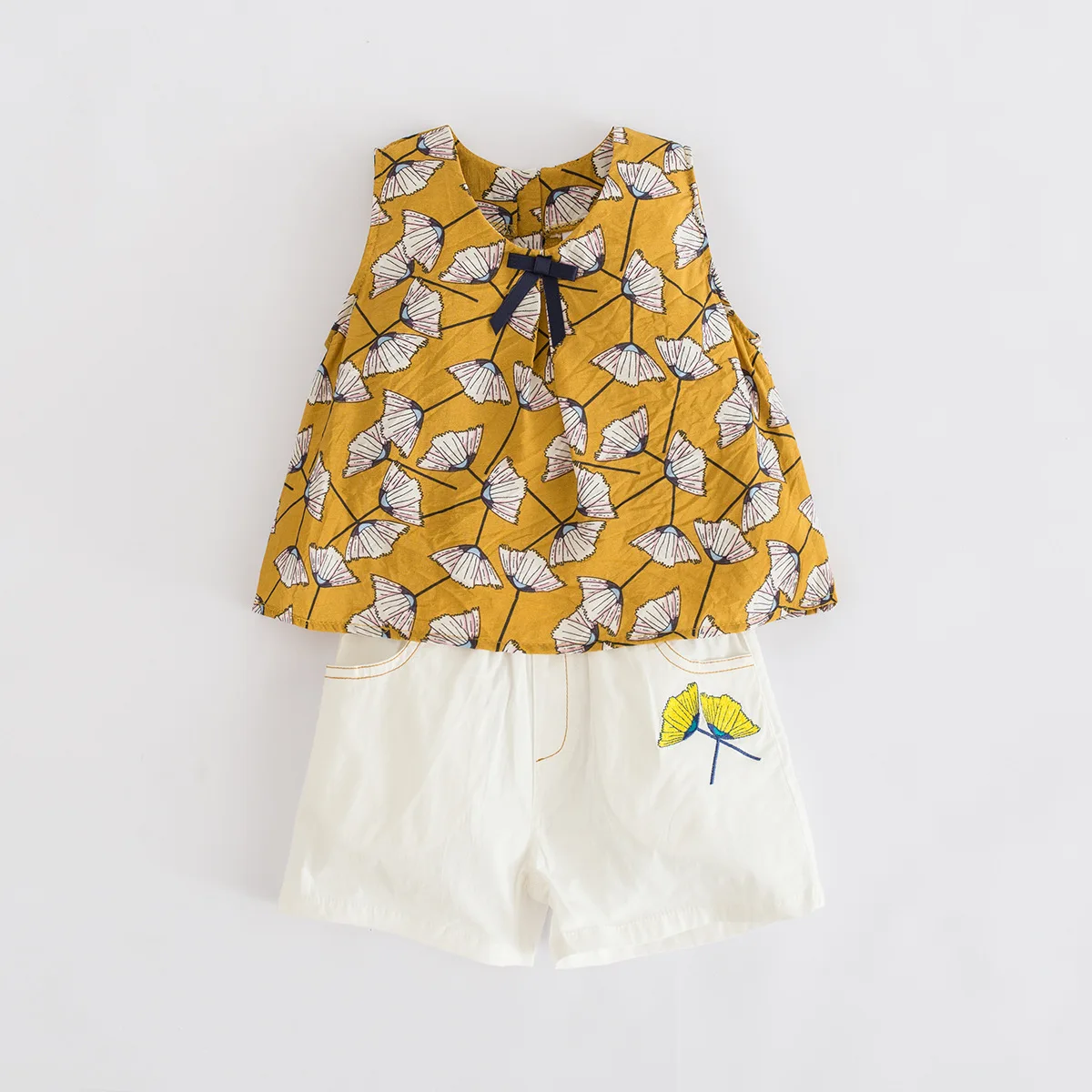 2-7T Little Girl Clothes Two Piece Sleeveless Flower Ribbon Top /& Pink Shorts Sets Summer Cute Girl Floral Outfits
