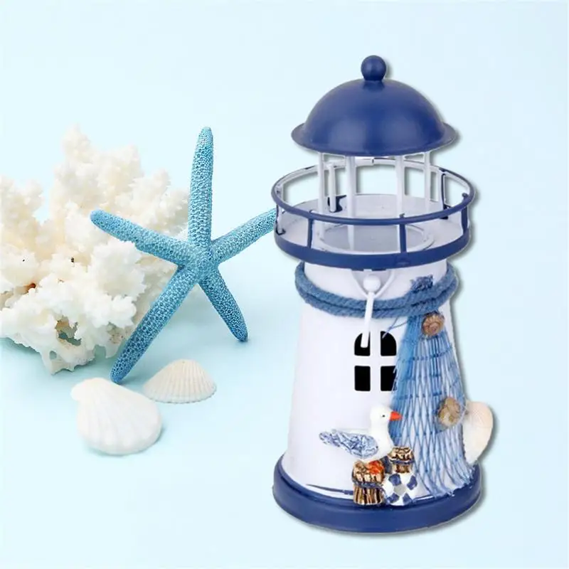 

Mediterranean Style Candlestick Innovative Home Decoration Miniature Lighthouse Candlestick Nautical Fish Net Shell Buoy Decor