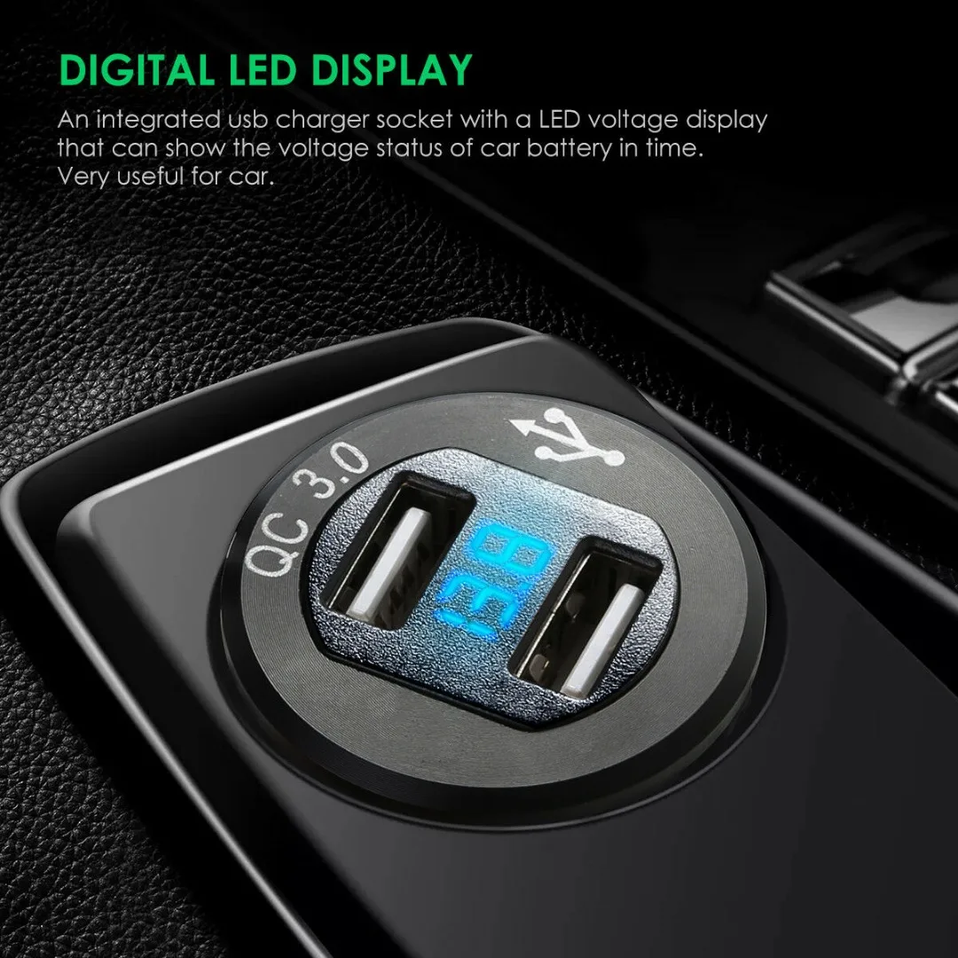QC 3.0 Fast Dual USB Car Charger Socket Adapter Voltmeter For Mobile Phone Cigarette Lighter Car Dual Charger Adapter Voltage QC 3.0 Fast Dual USB Car Charger Socket Adapter Voltmeter For Mobile Phone Cigarette Lighter Car Dual Charger Adapter Voltage