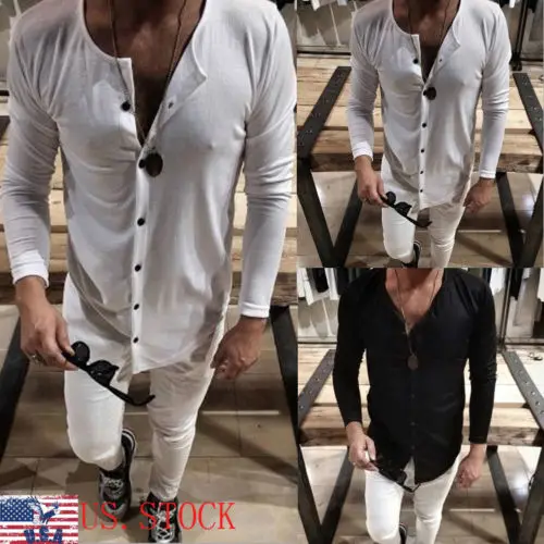 أزياء الرجال s العضلات المحملة قميص عارضة قمم صالح سليم الرقبة كم طويل قميص