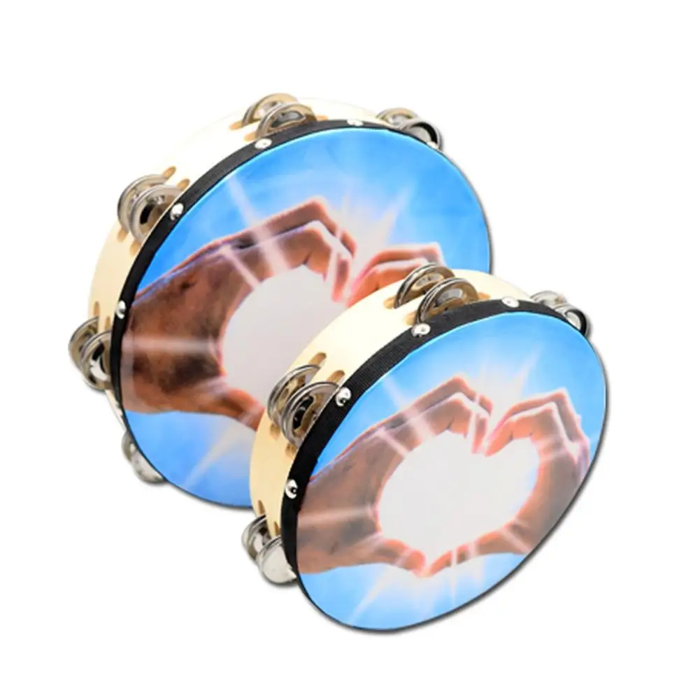Wooden Handheld Double-row Tambourine Frame Drum For Church Party Dance Prop Adults Kids Percussion Orff Musical Instrument
