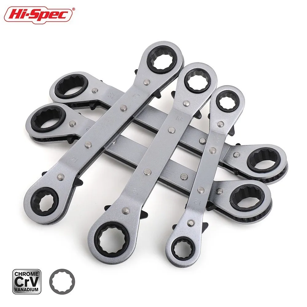 

Hi-Spec 5pc 6-21mm Ratchet Torque Wrench Tool Set Double Box End Offset Ring Key Set Bend Ratchet Wrenches Spanner Universal Key