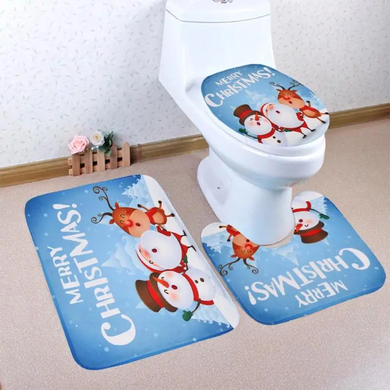 

3pcs/set Printed Cartoon Christmas Toilet Seat Cover Christmas Decorations Anti-Slip Bathroom Toilet Seat Cover Rug