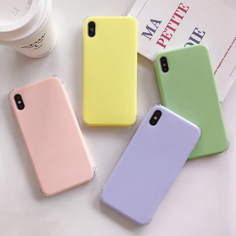 

For iPhone 6S 7 8 Plus X XS XR XS Max Candy Colors Protector Phone Back Cover Airbag drop prevention Case Shell Baby-Skin Cover