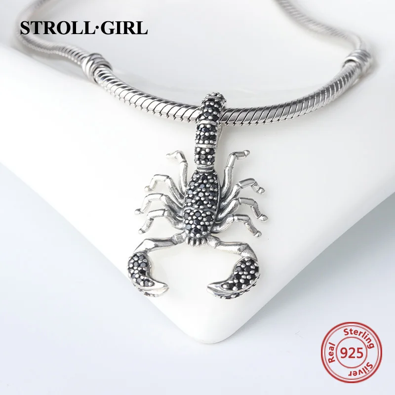 Strollgirl рекомендуем животных скорпион подвески с черным CZ стерлингового серебра 925 бусины подходят Пандора браслеты Ювелирные изделия Подарки