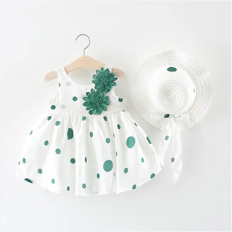 

Brand New Toddler Kids Baby Girls Summer Clothes Dot Flower Dress Pageant Tutu Dresses+Bow Hat 2pcs
