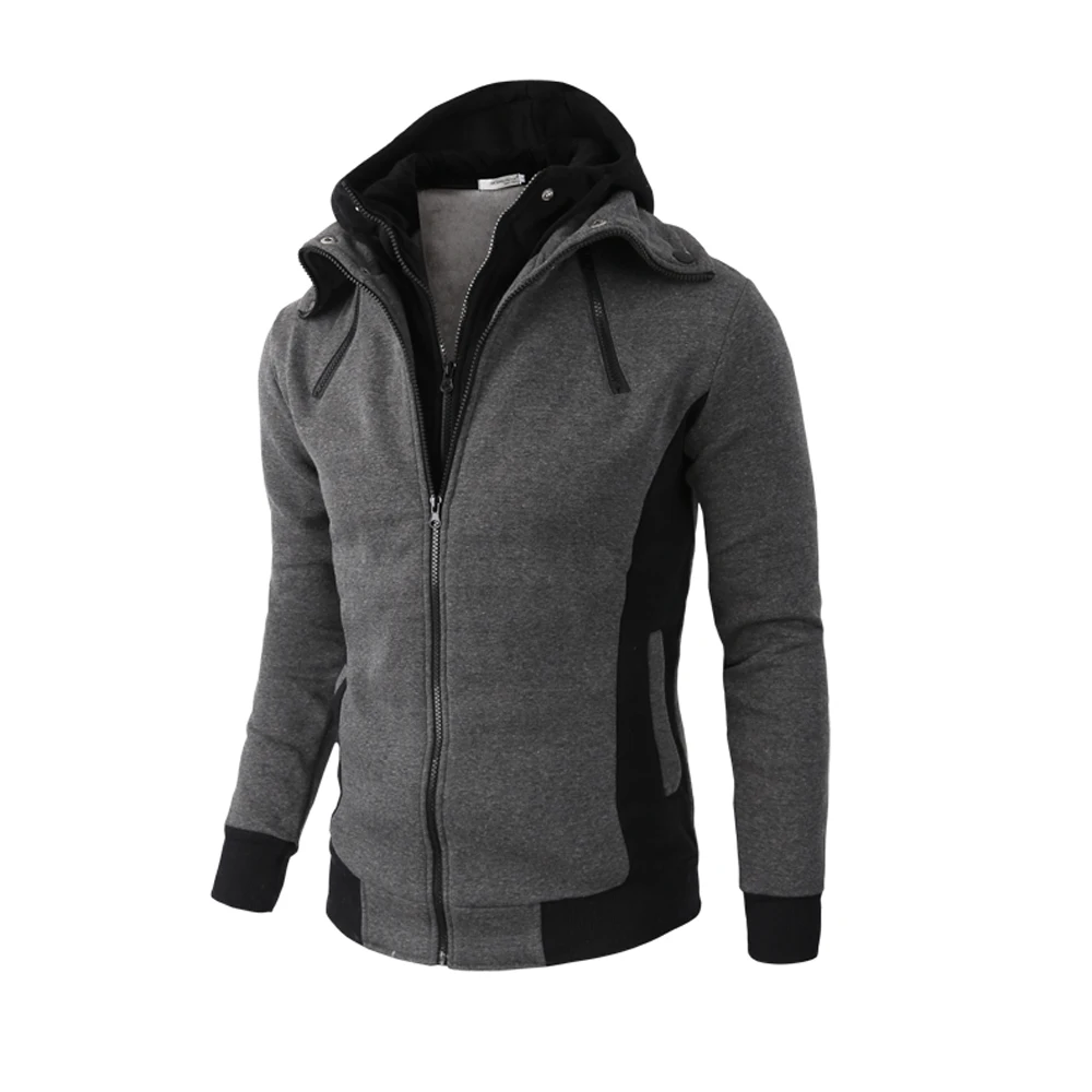 New Style Men's Hoodies Slim Men Fit Double Zipper Sport Coat Male