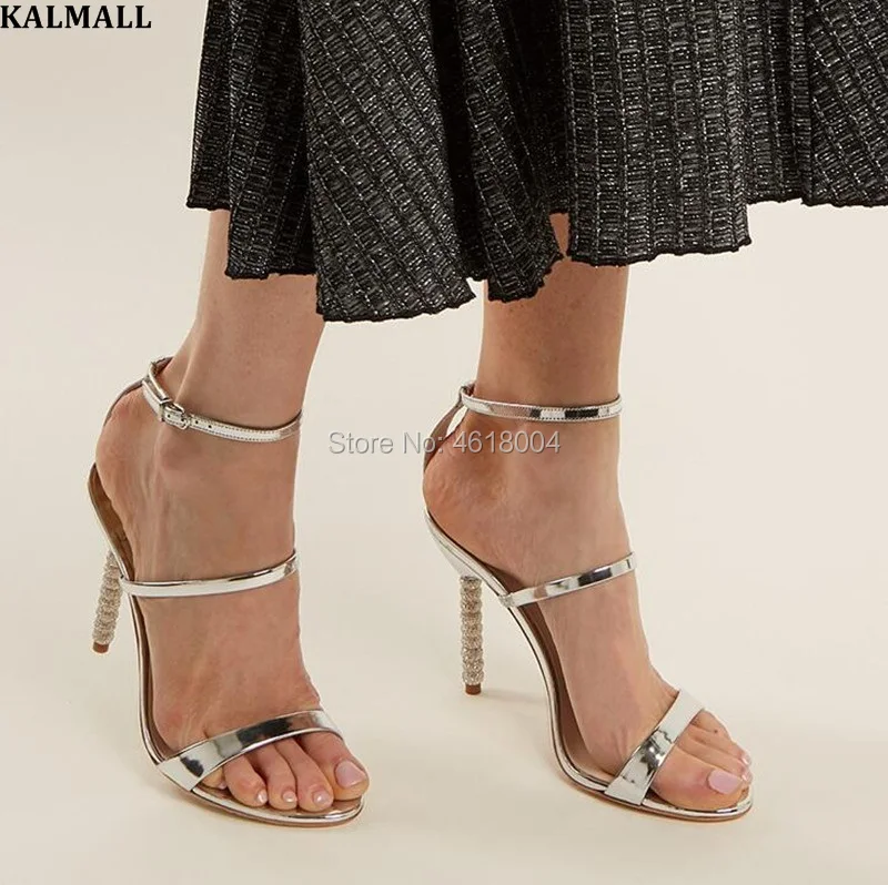 

KALMALL Party Dress Crystal Embellished Stiletto Heels Women Gladiator Buckle Strap Sandals Open Toe High Heels Wedding Shoes