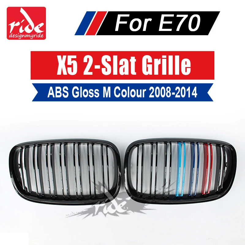 

A Pair X5 E70 Front Grille ABS Gloss M-Color For X5 E70 X5M Double Slats Grills M-Style Car Front Bumper Kidney Grille 2007-2013