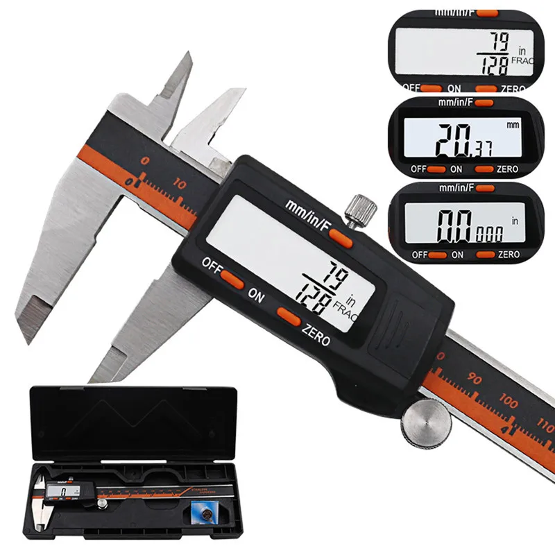 Electronic Digital Caliper Inch/Metric/Fractions 0-6 Inch 150 mm Stainless Steel 
