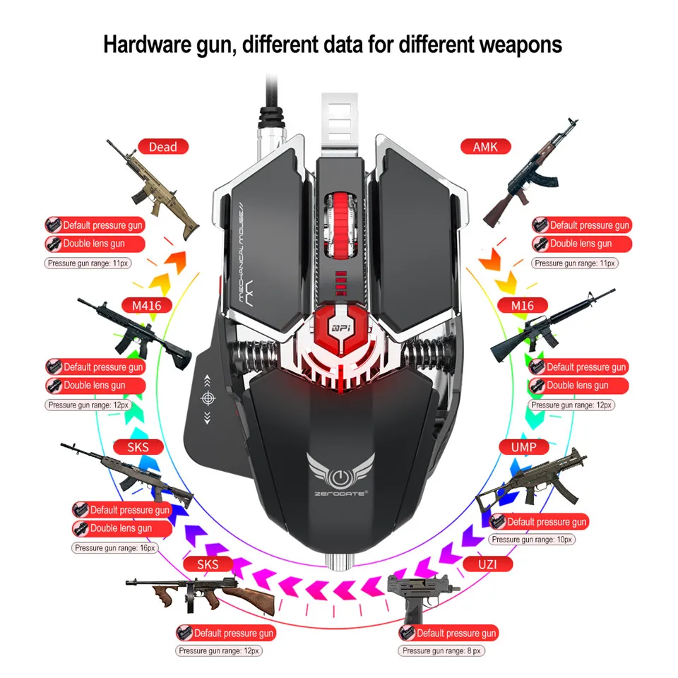 

ZARODATE LD-MS500 Gaming Mouse Mechanical Macro Definition Wired Competitive Gaming Mouse Adjustable 1000-4000 DPI Game Mice