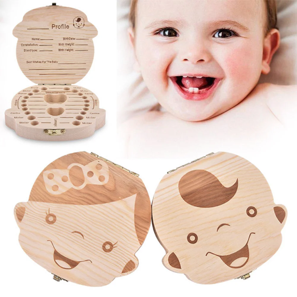 

baby Deciduous tooth box Wooden Tooth Keepsake Box for Baby Kids Milk Teeth Umbilical Cord Memory Storage Boxes Organizer