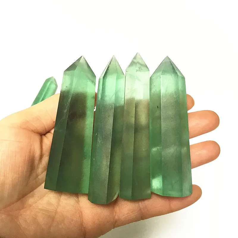 

Natural crystal fluorite pillar green fluorite crystal column six prisms green fluorite single tip energy decoration wholesale