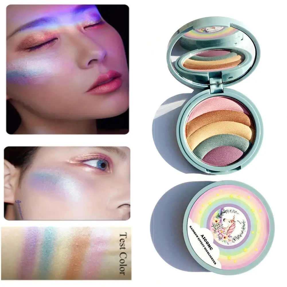 

5-color Flash Eye Shadow Tray Rainbow Powder Box Mirror Bag Set Long-lasting Waterproof And High-saturation Beauty Products Tool