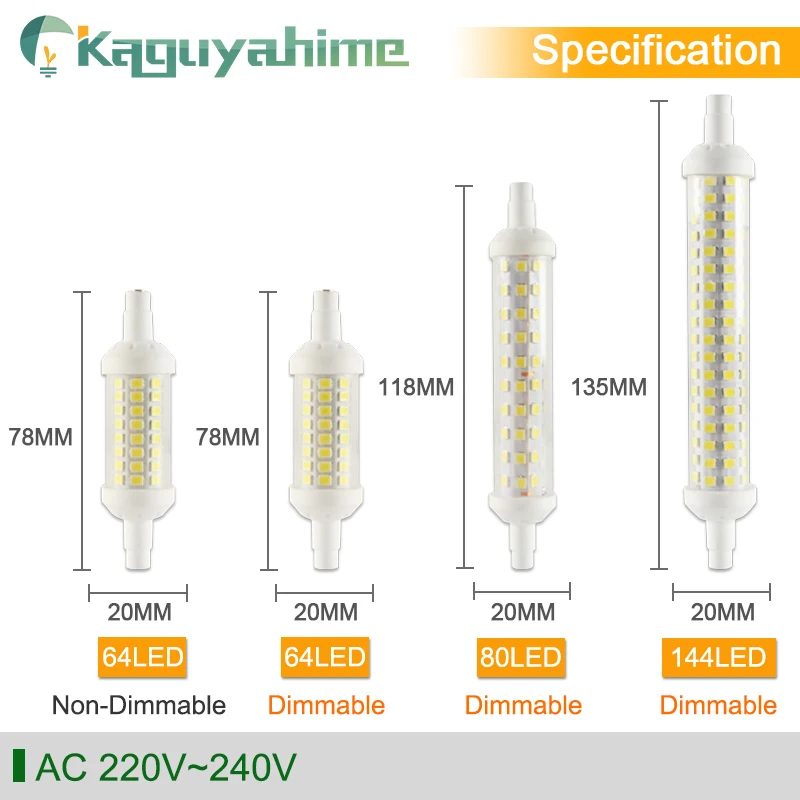 Kaguyahime СВЕТОДИОДНЫЙ R7S 6 Вт~ 15 Вт 110 В 220 В светодиодный светильник с регулируемой яркостью 78 мм 118 мм 189 мм Замена галогенного прожектора 50 Вт 150 Вт 200 Вт