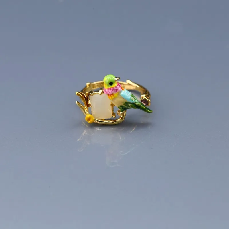 

Colorful Hummingbird Ring Enamel Glaze Birdie Flower Hatch Ring Woman