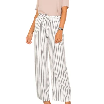 

High Waist Lace Up white Pants Women Warm Winter Long Trousers Skinny Striped Patchwork Sweatpants pantalon mujer