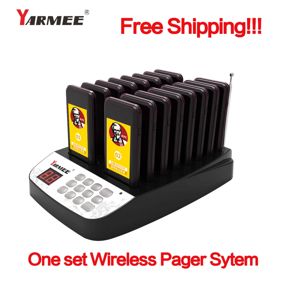 

YARMEE 1 Transmitter+16 Coaster Pager Wireless Pager Paging Queuing Calling System for Restaurant Equipments Church Cafe