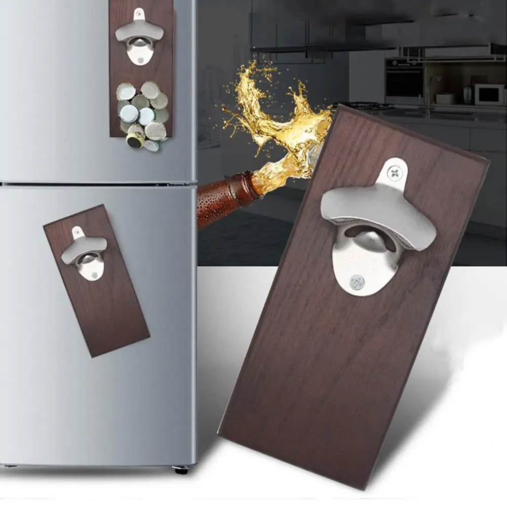 Bottle Opener Wall Mount Fridge Beer Cap Catcher