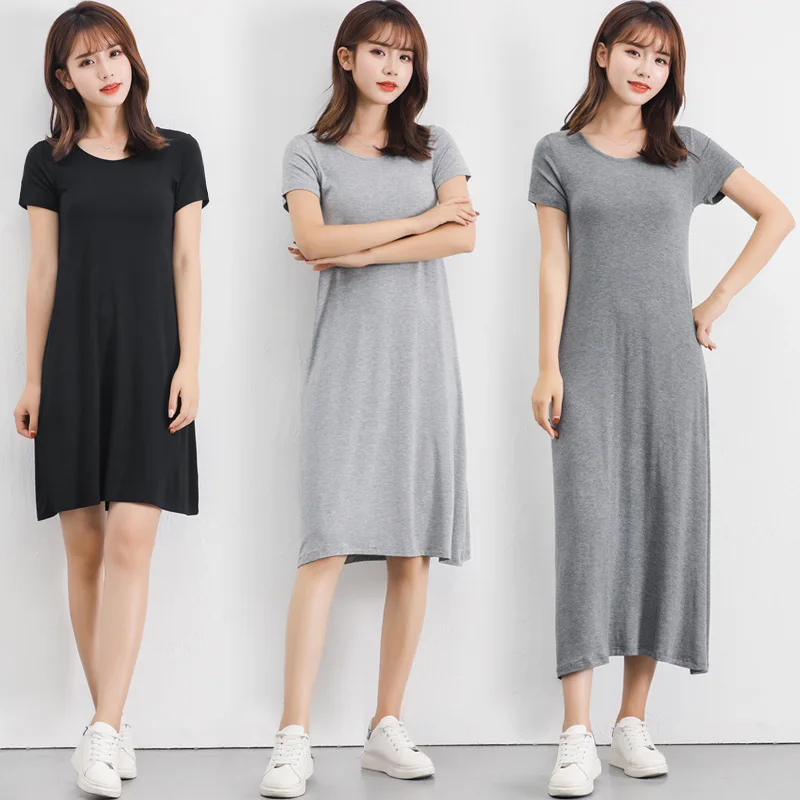 

Dress summer modal comfortable and breathable bottoming dress summer short-sleeved large size dress loose camisole dress women
