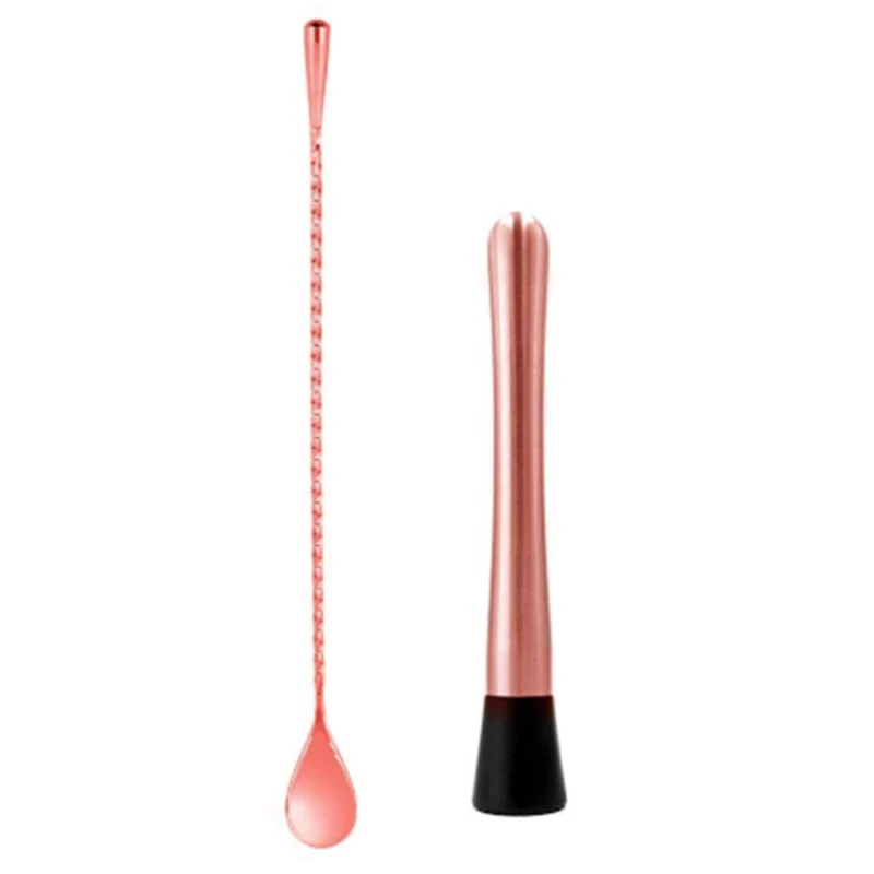 Cocktail Muddler and Mixing Spoon Set Stainless Steel: 8inch Drink 12inch Professional Bar T | Дом и сад