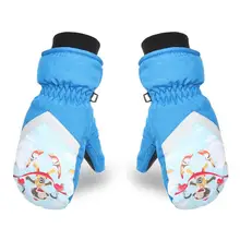 Детские лыжные перчатки зимние мягкие теплые хлопковые водонепроницаемые рукавицы ПУ водонепроницаемые спортивные для катания на лыжах, верховой езды Мультяшные перчатки