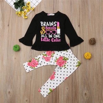 

0-2Y Toddler Kids Baby Girls Ruffle Tops Skirt Floral Pants Outfits Clothes Cool Set BRAINS & BEAUTY ALL IN ONE LITTLE CUTE