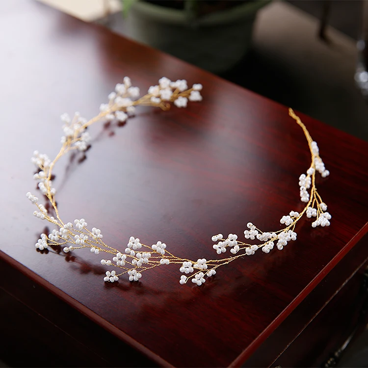 

Rosebridalpark Wedding Hair Jewelry Pearl Bride Tiaras Bridal Hair Accessories Vine Headdress Gold Headbands Gift For Women