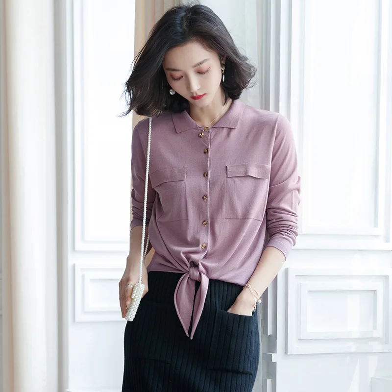 

2019 retro sweet French fashion sweater shirt female summer temperament knitting shirts women spring and summer F9950