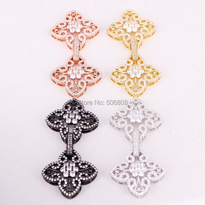 

5PCS Flower shape CZ Micro Pave Buckle Clasp, Cubic Zirconia Interlocking Clasp, Jewelry Findings