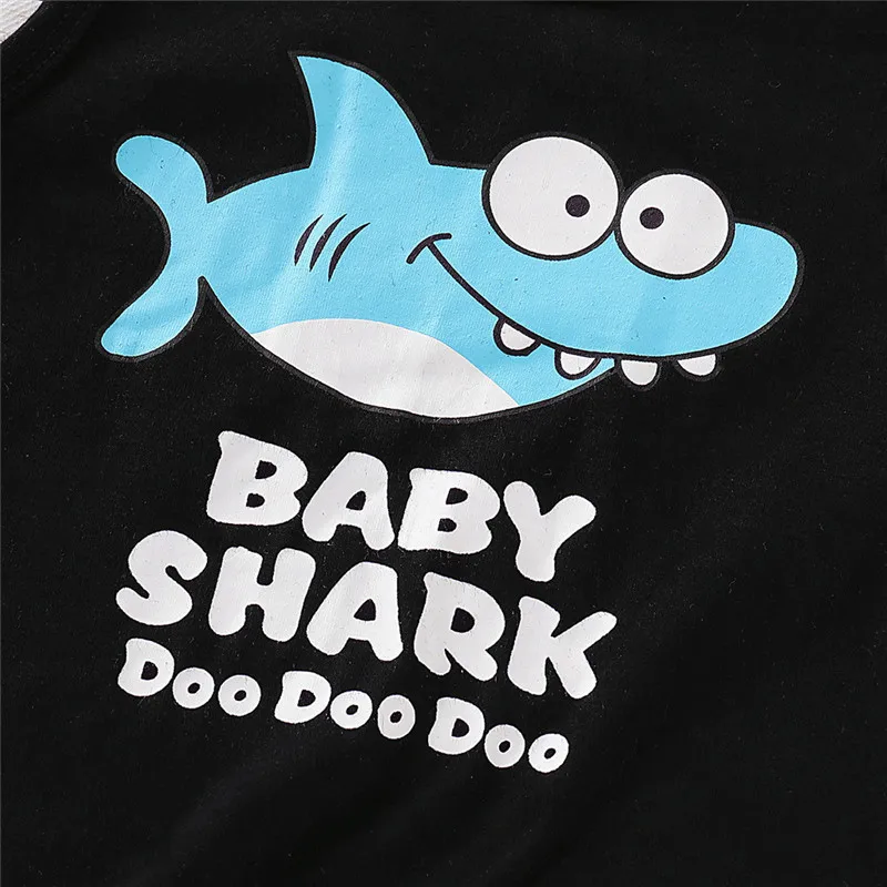Baby Boy Cartoon Shark Letter Print Vest Top + Shorts Set Boutique Children's Clothing Cotton O-Neck Summer New Fashion 2 Sets