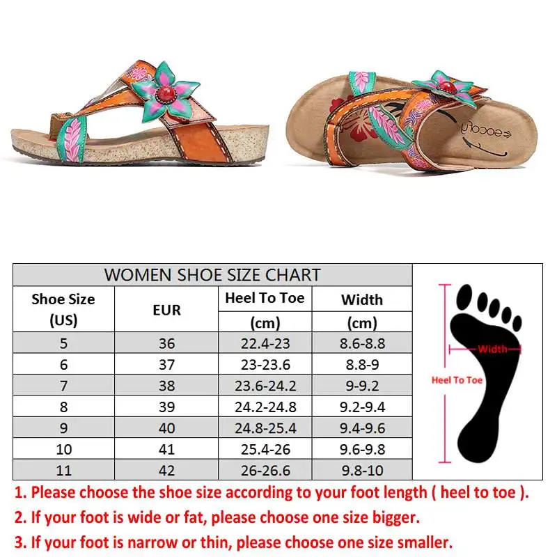  SOCOFY Hand Painted Genuine Leather Splicing Retro Gems Floral Adjustable Hook Loop Sandals Summer 