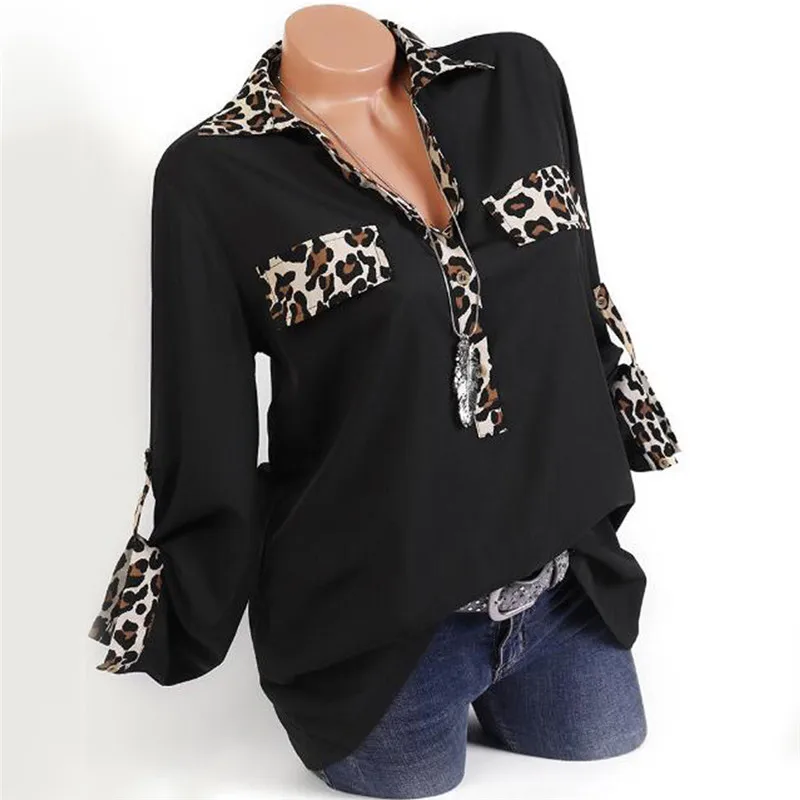 

Fashion Leopard Womens Tops and Blouses Elegant Ladies OL Shirt loose Casual Dames chemise femme blusa feminina streetwear