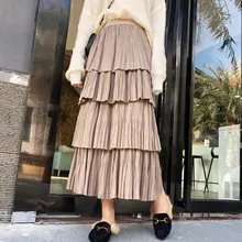 Новое поступление Лоскутные замшевые плиссированные юбки женские осень зима Высокая талия винтажная клетчатая длинная Макси юбка женская Однотонная юбка