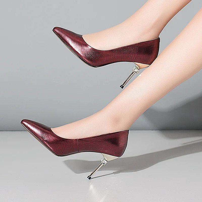 

Carole Levy 2019 New Spring Pointed Toe Silver Red Fashion Concise Ladies Single Shoes High Quality Genuine Leather 43 Stilettos
