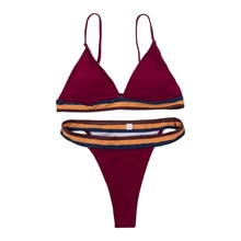 Летние Купальники Для женщин пуш-ап бюстгальтер с мягкими чашечками бинт набор бикини полосатый треугольный бикини-Купальник Одежда для плавания купальники