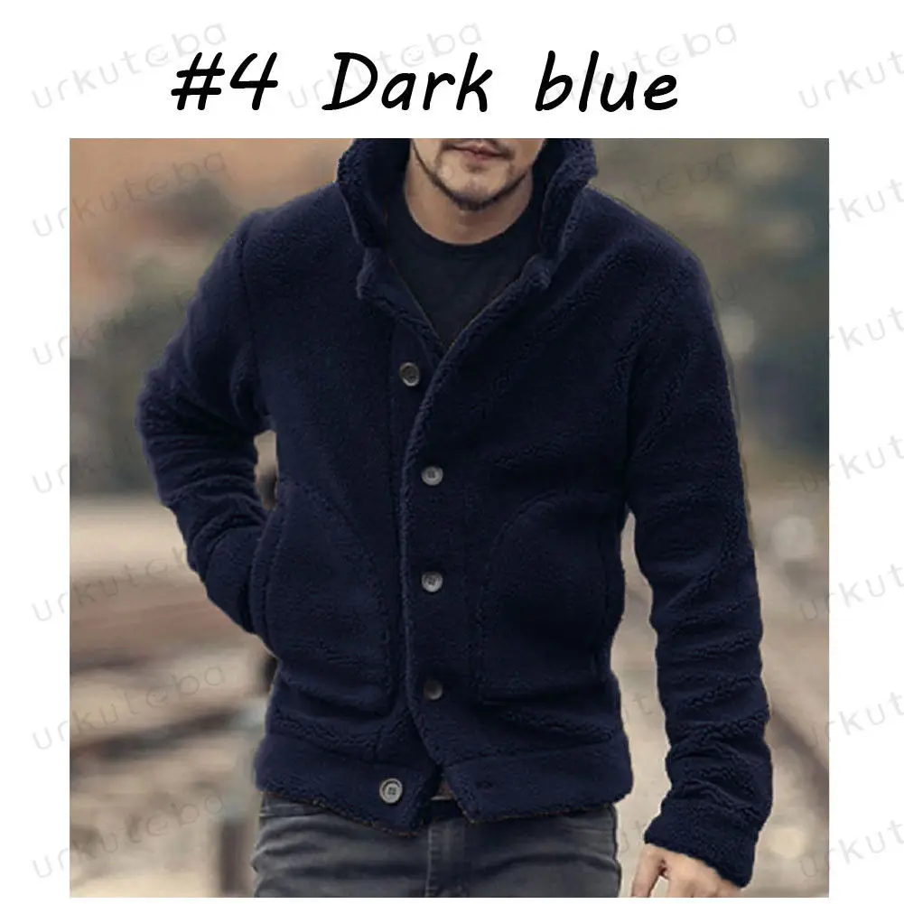 

Men Casual Button Fleece Coat Cardigan Long Sleeve Casual Solid Pockets Fluffy Winter Warm Jacket Outwear
