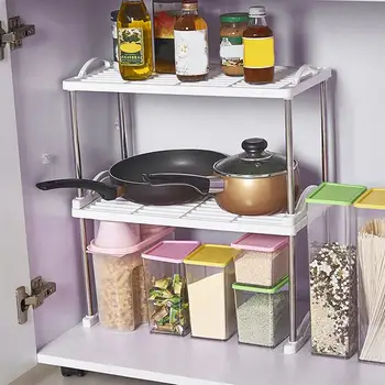 

Stackable Multilayer Storage Rack Multifunction Floor Storage Shelf Detachable Holders for Kitchen Bathroom Living Room