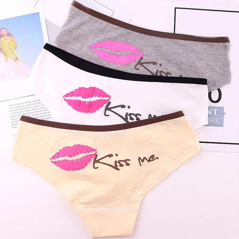 Letter Printed Printed Popular 1PC Lingerie Kiss Me Underwear Hot Sale For Women Panties Candy Color Cotton Briefs High Quality