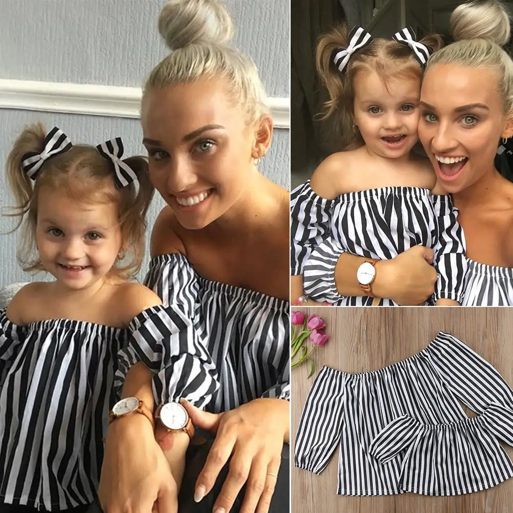 

Mother And Daughter Off-shoulder Striped T-shirt Top Clothes Matching Mom Girl Family Clothes