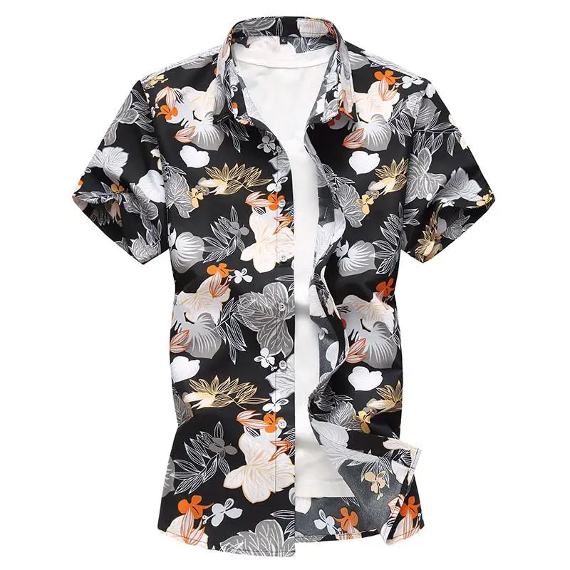 

Floral Men's Shirt Short sleeve Camisa masculina Blouse Men Black Blue Flower Mens Dress Shirts Short sleeve