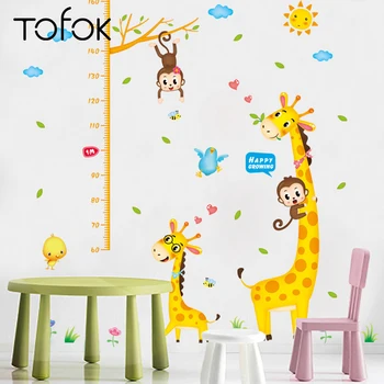 

Tofok Cartoon Giraffe Height Sticker Funny Animal Kids Baby Height Growth Mural Decals Nursery School DIY Chart Home Decoration