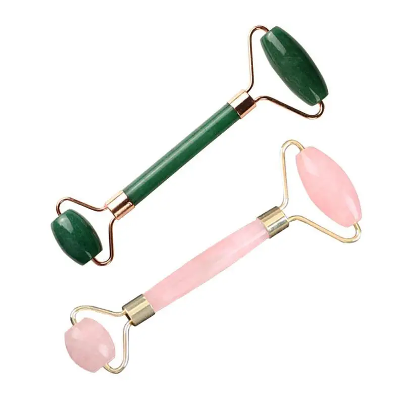 

2pcs Jade Roller Massager Remove Eye Dark Circles Relaxing Beauty Face-lift Massage Wheel (Green + Pink)