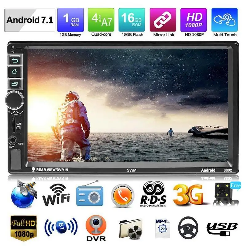 MP5 Player Android 7.1 7 Inch Quad Core 16G Memory Touch Screen HD 1080P Car Radio Stereo Bluetooth 2 DIN GPS Navigation  Автомобили | Car Multimedia Player -32963119650