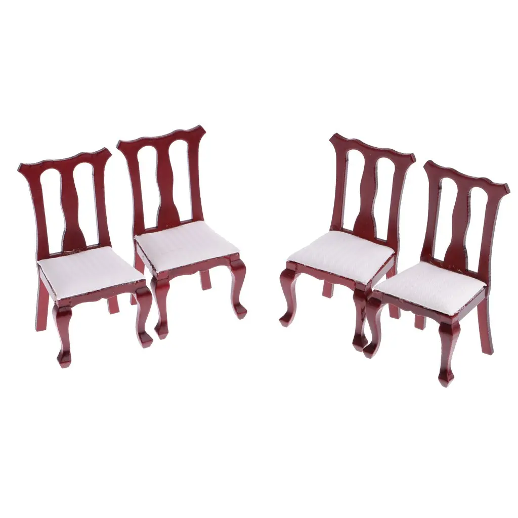  5 Pcs 1:12 Scale Dollhouse Furniture Wooden Dining Room Kitchen Table Chairs Miniature Doll House A