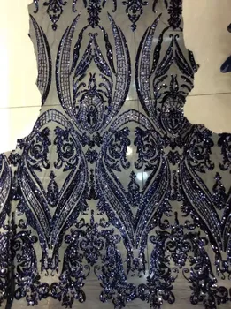 

Blue Sequin African Lace Fabric High Quality French Guipure Lace Fabric 2019 New Arrival Sequins Lace Fabric For Party Dresses